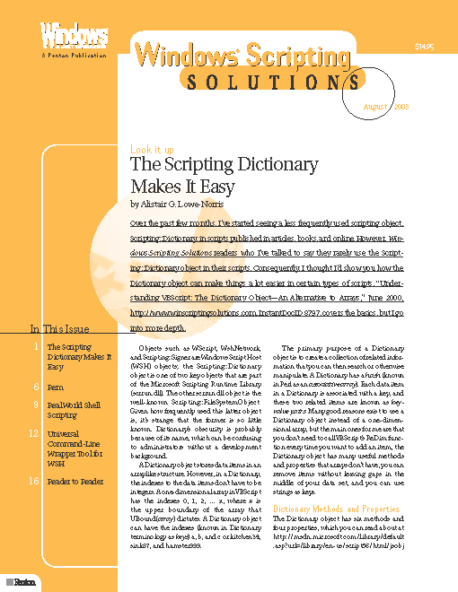 Title details for September 2003--Windows Scripting Solutions by Alistair G. Lowe-Norris - Available